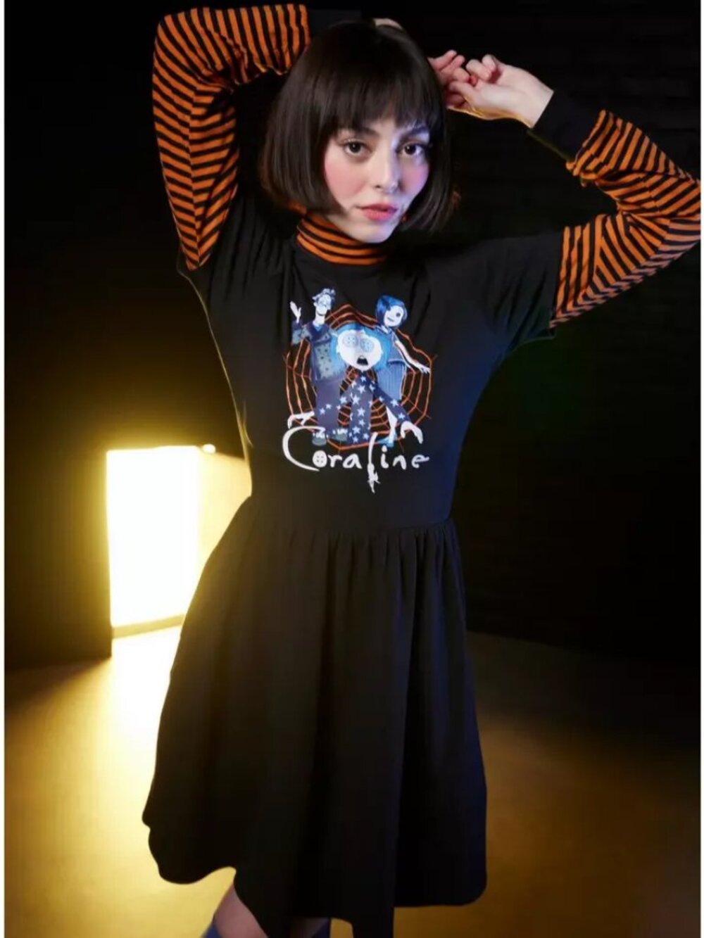 Hot Topic Coraline Stripe Mock Neck Twofer Dress Size Large
